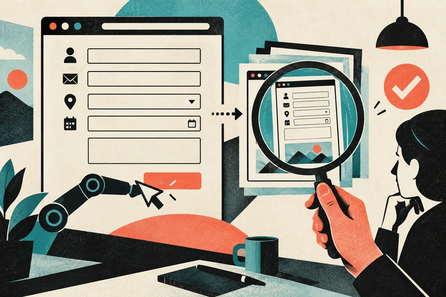 Generated editorial illustration of a document review; not an incident record or proof of a completed PHP update.