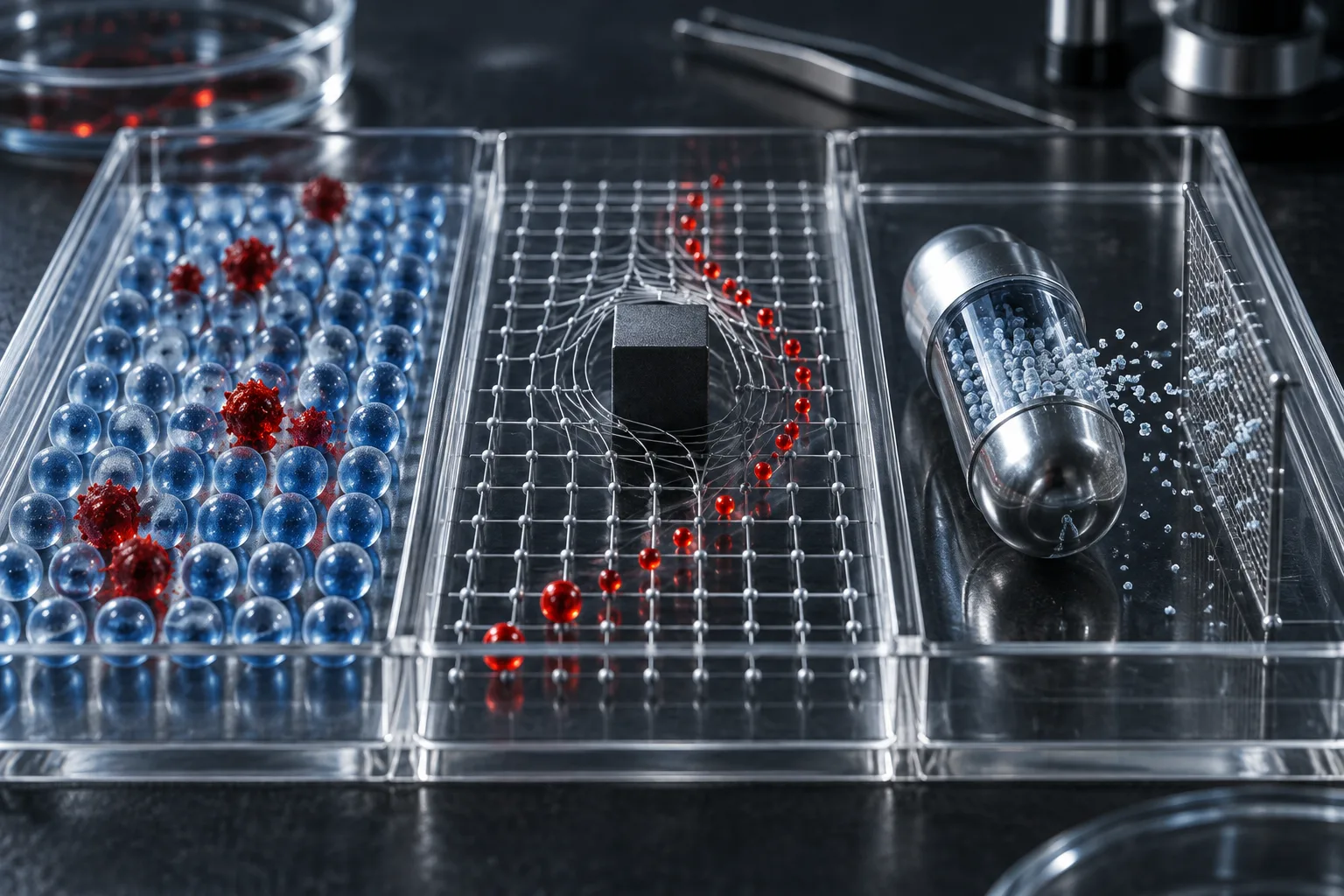 Generated editorial illustration. Adversarial ML attack classes illustrated as contaminated data, distorted paths and escaping fragments; not a scientific apparatus.