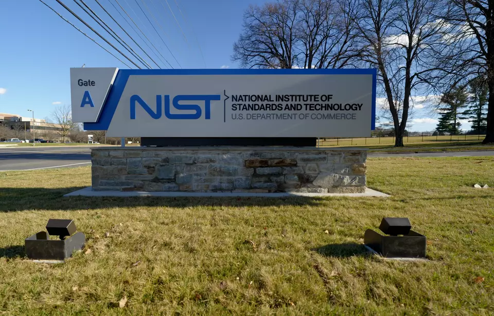 NIST Gaithersburg campus entrance sign. Context photograph, not a photograph of the announcement.