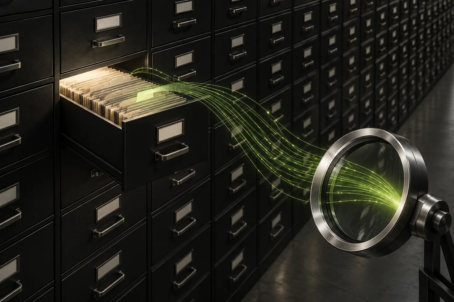 Generated editorial illustration of an AI data platform for chip and infrastructure workflows; nonphotographic and not a photograph of an NVIDIA lab.